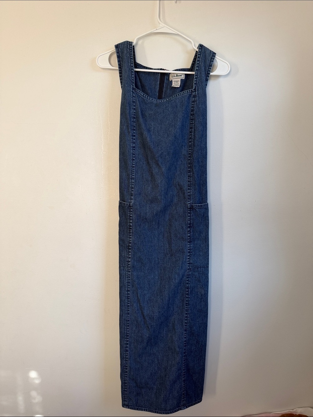 L.L. Bean Straight Denim Pinafore Dress in Dark Blue